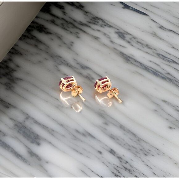 Natural Ruby Stud Earrings 14k Yellow Gold 2 TCW Certified $1,290 311044 - Picture 7 of 14